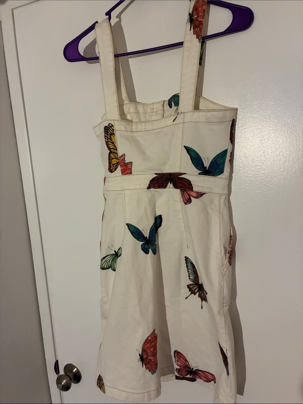 Rachel Antonoff Cream Button-Front Apron Dress Pockets w/Butterfly Print size 0 - Picture 5 of 13